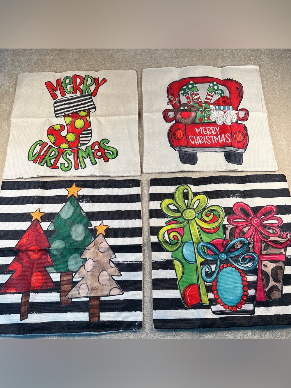 Christmas Pillow Covers Whimsical Decor Woven Set of 4